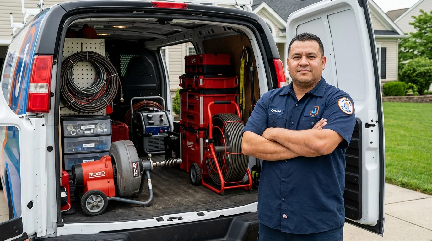 Professional drain cleaning equipment and Johns Plumbing LLC plumber in North Bennington