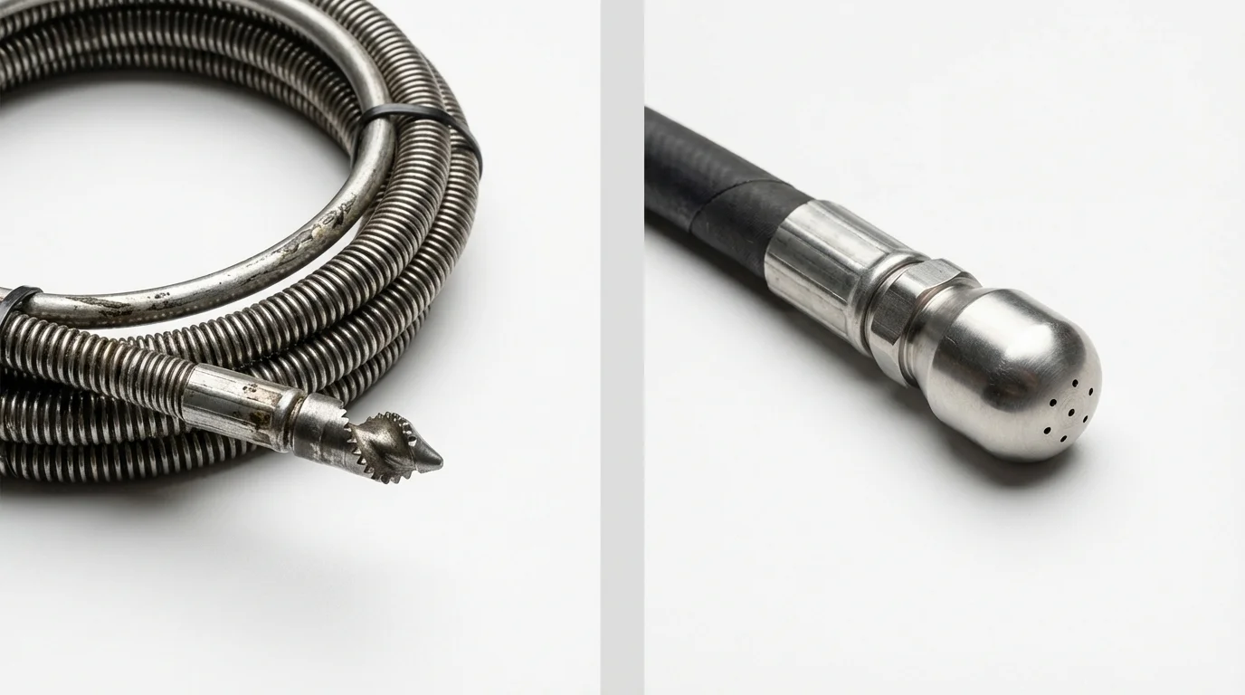 Drain snake cable and hydro jetting nozzle used for drain cleaning in North Bennington, VT