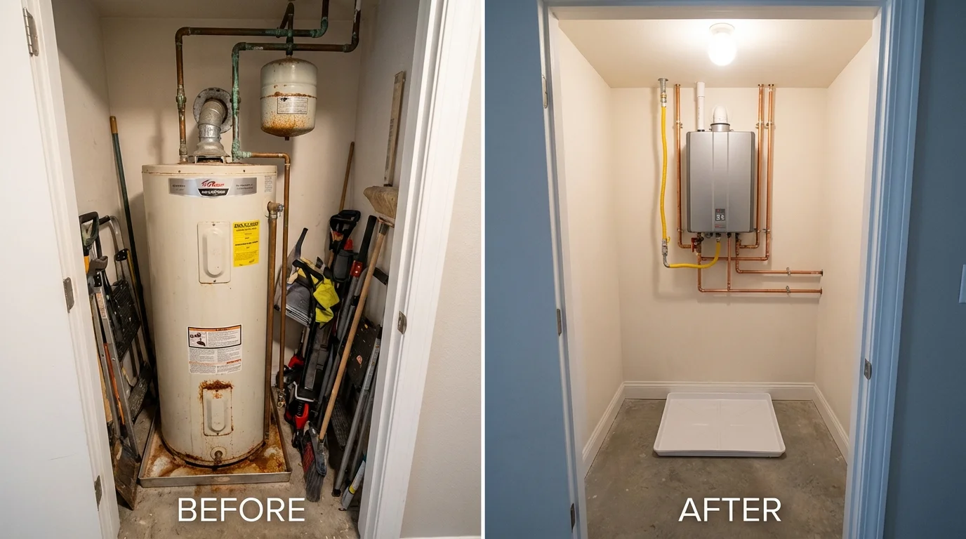 Tank water heater versus wall-mounted tankless unit comparison for North Bennington, VT homeowners
